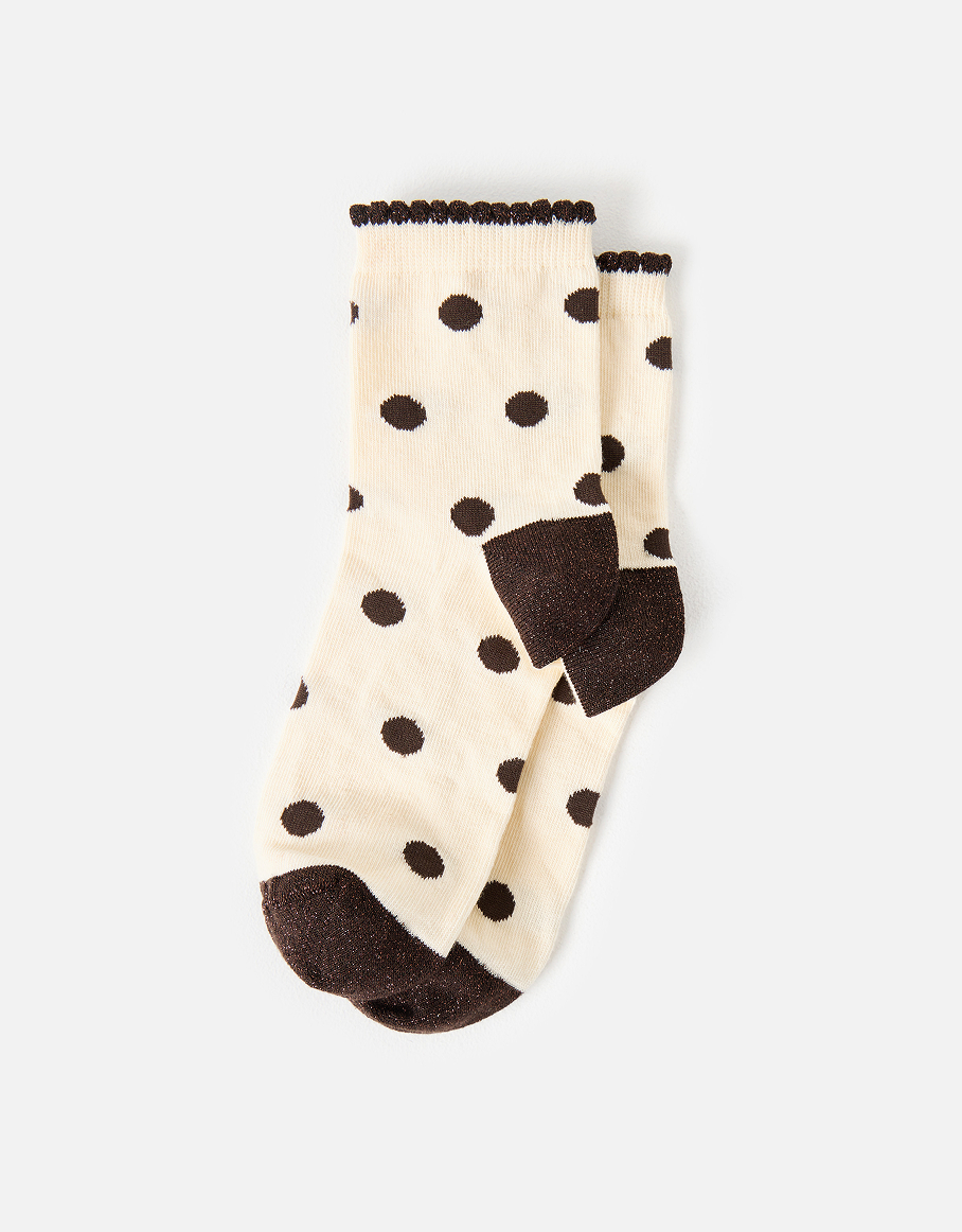 Cream & Brown Polka Dot Ankle Socks